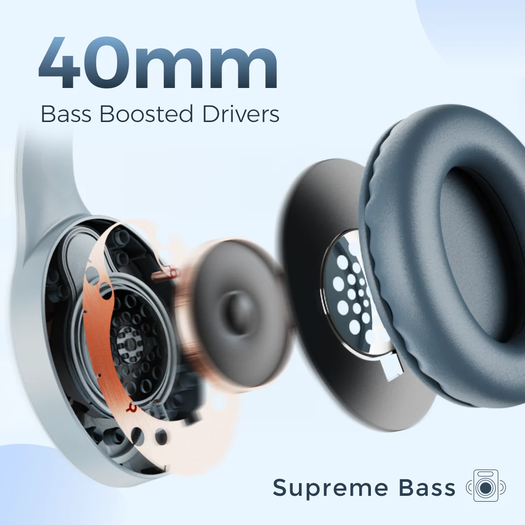 Leaf Bass Pro Wireless Headphones (Aqua Grey) - Image 5
