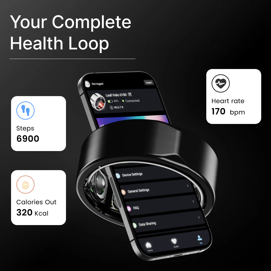 Leaf Halo Smart Ring (Carbon Black) + Sizing Kit - Image 6